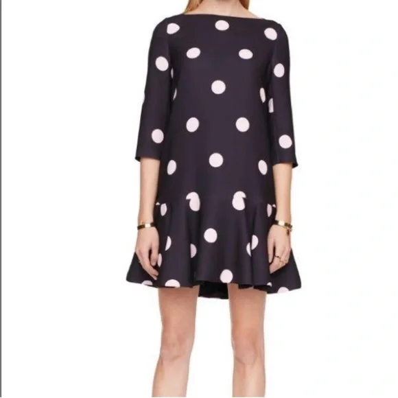 Kate Spade Navy & Light Pink Polka Dot Mini Dress with Boat Neck - Picture 2 of 11